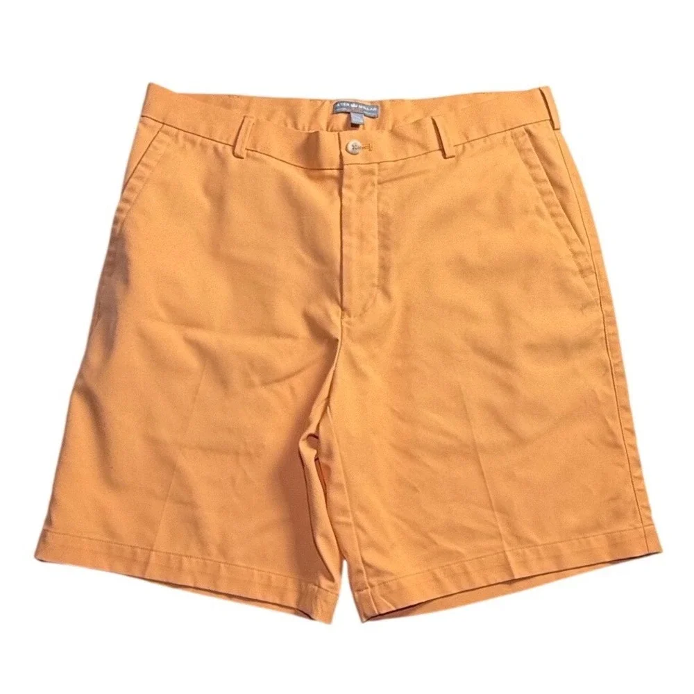 Peter Millar Wicking Walking Shorts Mens 34 Orange Flat Front Golf 9 Inseam-2325